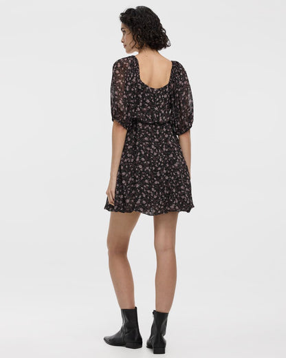 Long-Sleeve Empire Dress with Sweetheart Neckline