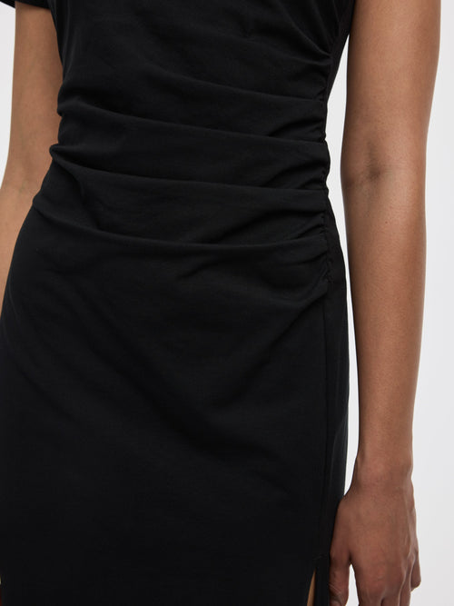 Short-Sleeve Bodycon Midi Dress with Side Shirring