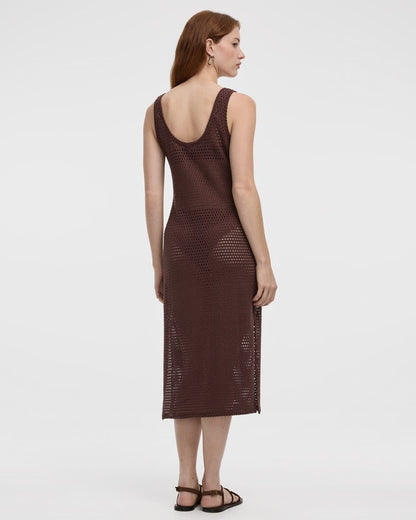 Sleeveless U-Neck Crochet Midi Dress