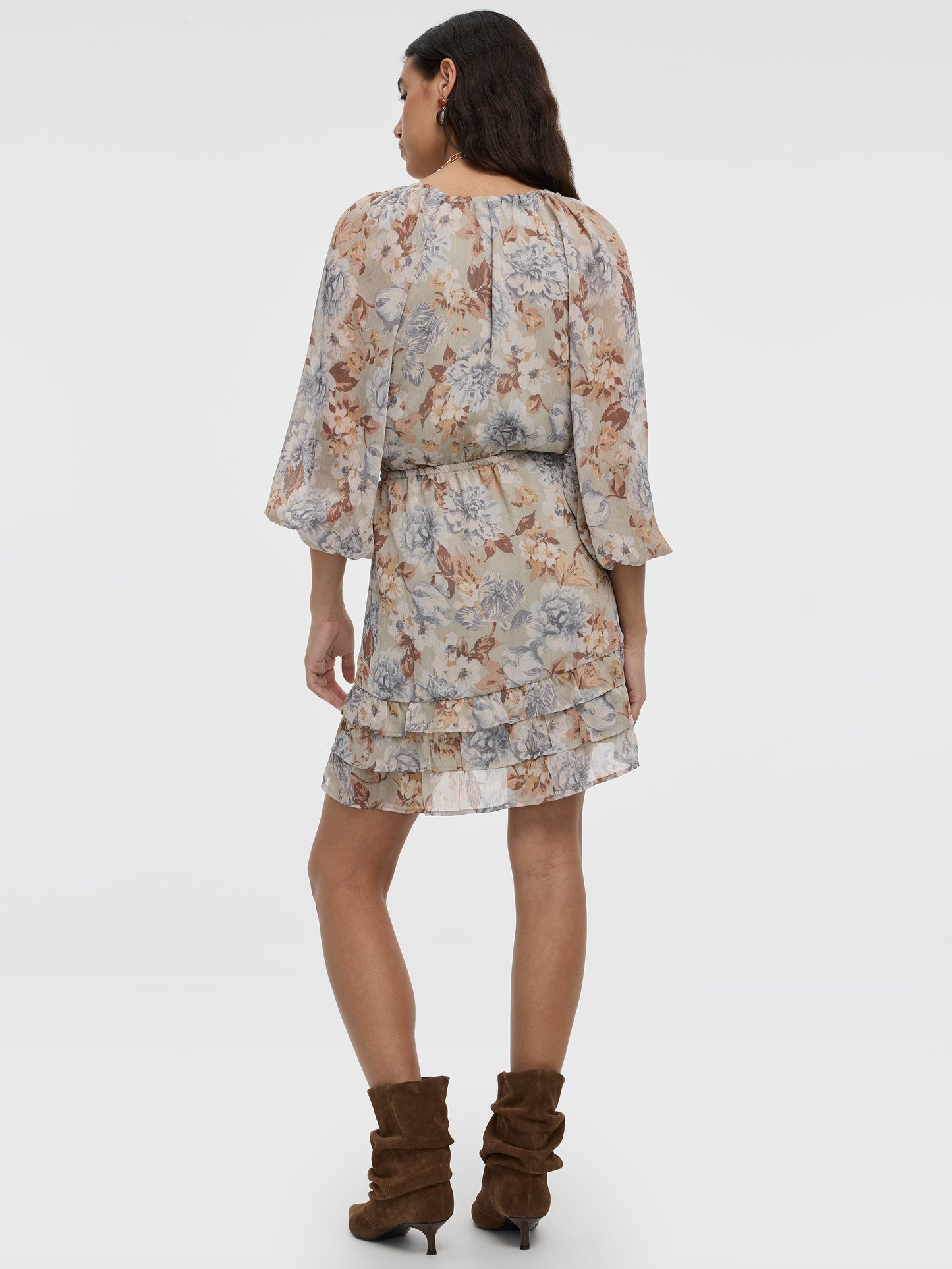 Long-Sleeve V-Neck Mini Dress